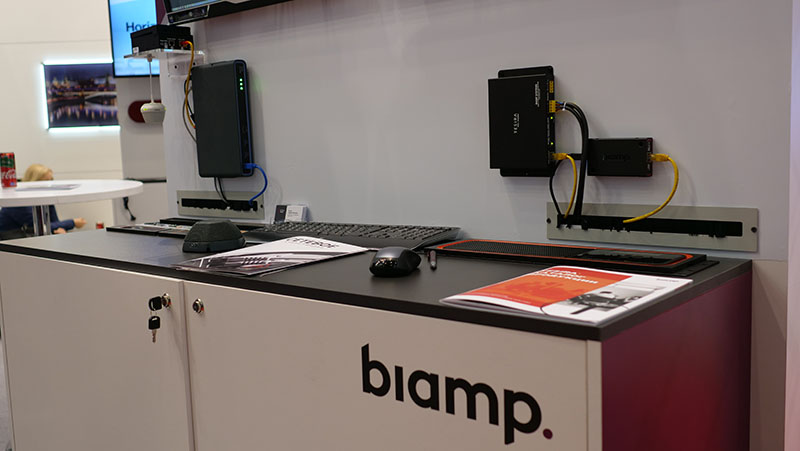 В демозоне Biamp была представлена рабочая модель TesiraLux и совершенно новые модели PoE усилителей и BYOD устройств серии Devio