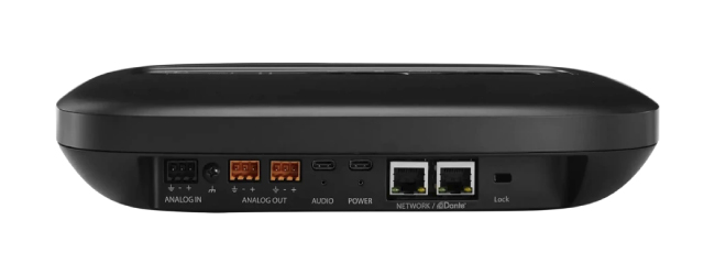 Аналоговые интерфейсы, интерфейсы Dante и USB-C обеспечивают подключение к компьютеру, звуковой системе и кодеку для видеоконференций.