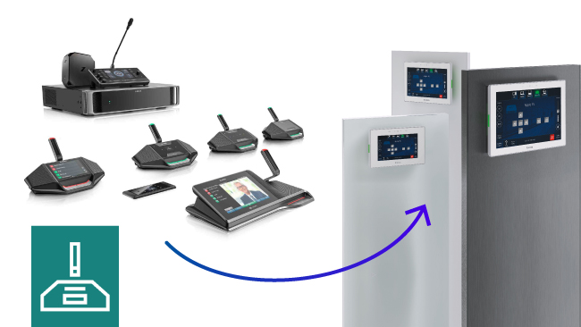 Extron — один из первых производителей сенсорных панелей, имеющий интерфейсы управления, совместимые с устройствами из линейки DICENTIS