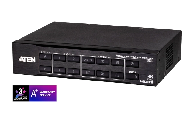 ATEN VP2420: презентационный коммутатор 4x2 True 4K с Multi View, фото-1 ATEN VP2420: презентационный коммутатор 4x2 True 4K с Multi View, фото-1