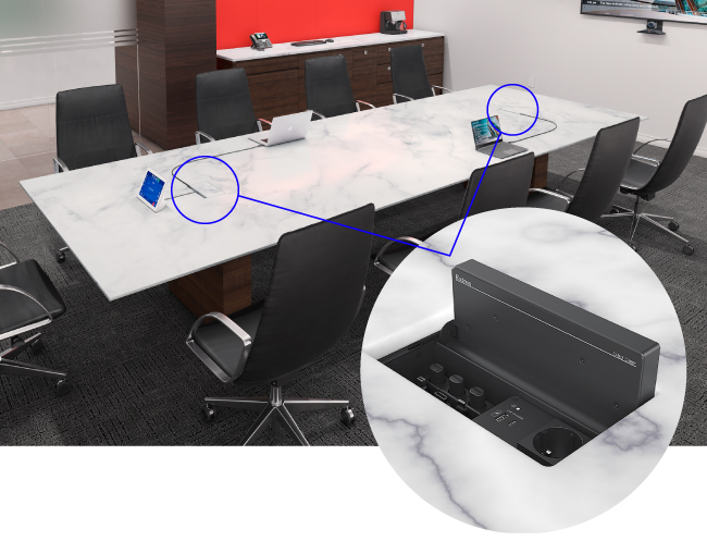 CableCubby от Extron. Слияние с поверхностью стола