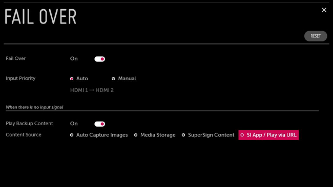 необходимо указать в качестве замещающего сигнала вариант SI App/Play via URL и указать адрес web страницы