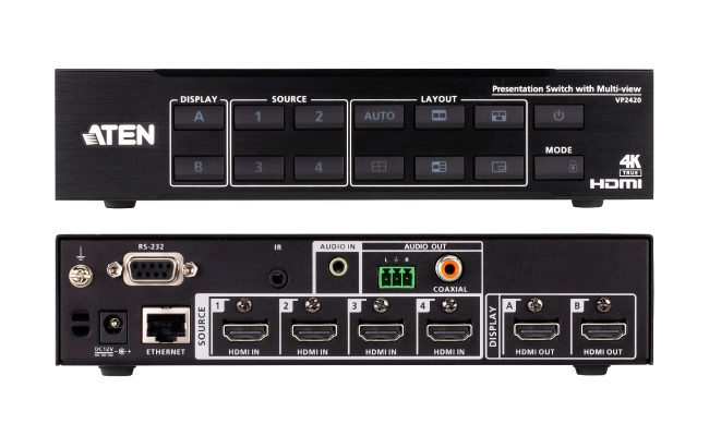 ATEN VP2420: презентационный коммутатор 4x2 True 4K с Multi View, фото-2 ATEN VP2420: презентационный коммутатор 4x2 True 4K с Multi View, фото-2